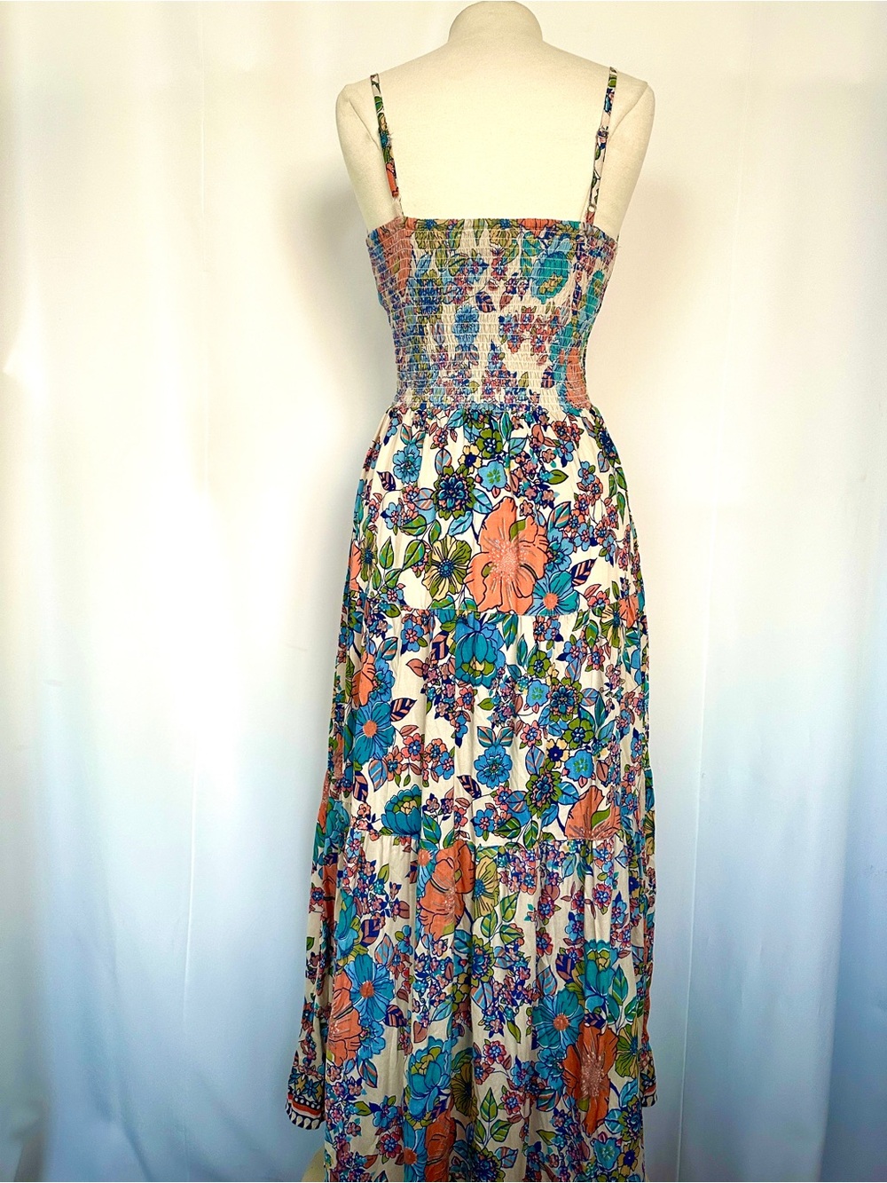 ANGIE BOHEMIAN MILKMAID FLORAL PRAIRIE COWGIRL MAXI DRESS SLIT POCKETS NWT SzM - Picture 2 of 12